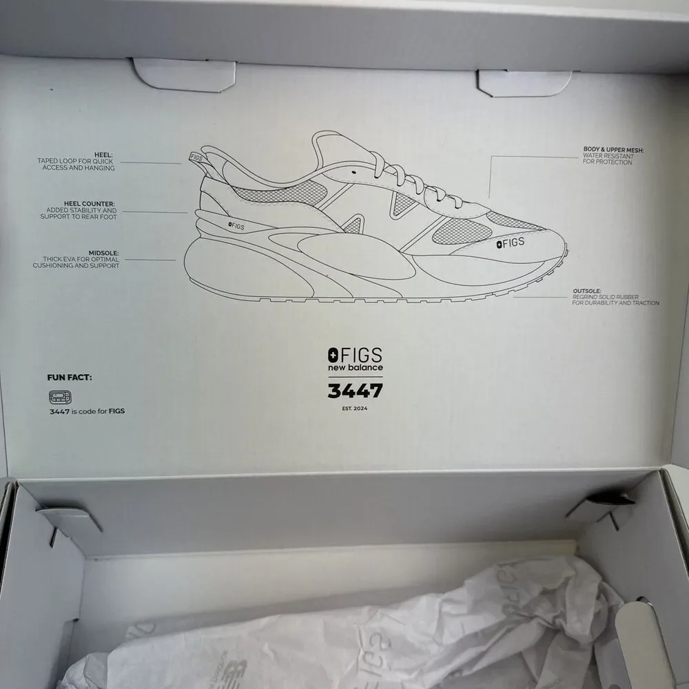 Figs New Balance 3447 Athletic Nursing Sneakers Beige Leather Lace Up Womens 8 - Picture 3 of 16